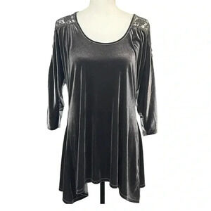 BLEU Size L velour and lace tunic length top EUC